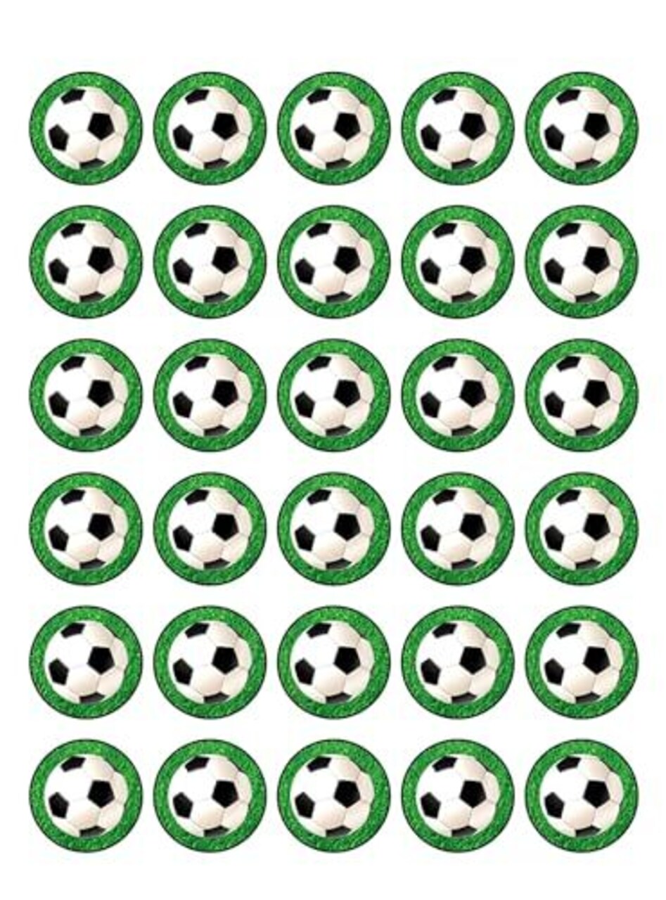 30 x Soccer Ball in Grass Themed Edible Cupcake Toppers | Uncut on Wafer Sheet- Qty 30-1.5 each